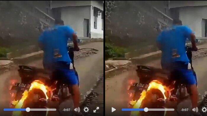 Gila! Pria Ini Tunggangi Motor yang Terbakar, Aksinya Mirip di Film Ghost Rider