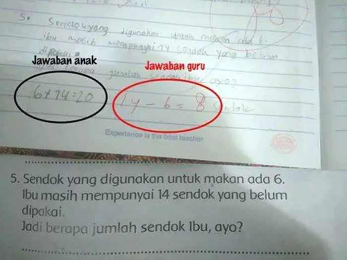 Soal matematika ini bikin bingung, jawaban siswa atau guru yang benar?