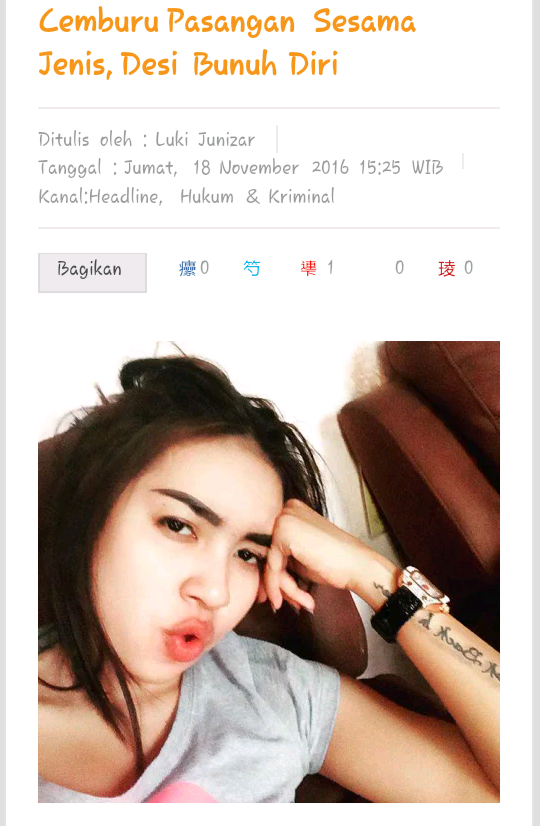 Cemburu Pasangan Sesama
Jenis, Desi Bunuh Diri