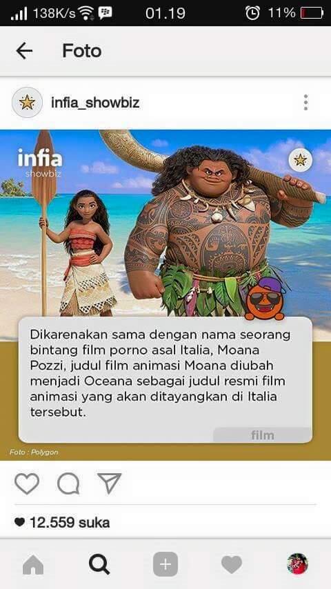 Dikarenakan Sama Dengan Nama Seorang Bintang Porno Italy, Film Moana berganti judul.