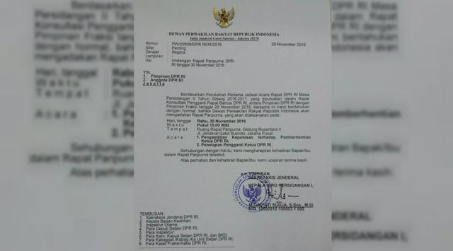 Ini Undangan Pergantian Ketua DPR Ade Komarudin ke Setya Novanto