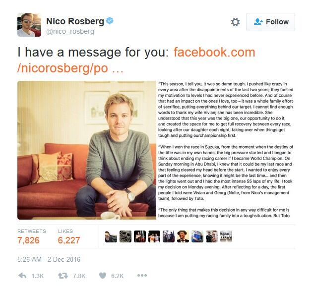 Juara Dunia Baru Formula 1 Nico Rosberg Mengumumkan Pensiun