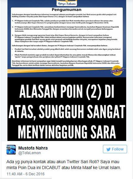 Sari Roti Tidak Mau Dikaitkan dengan Aksi 212, Politikus PKS Ini Kecewa Berat