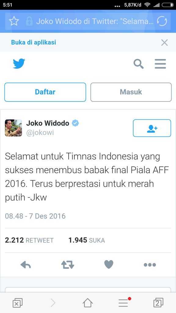 Ucapkan Selamat Untuk Timnas, Jokowi: Terus Berprestasi Untuk Merah Putih