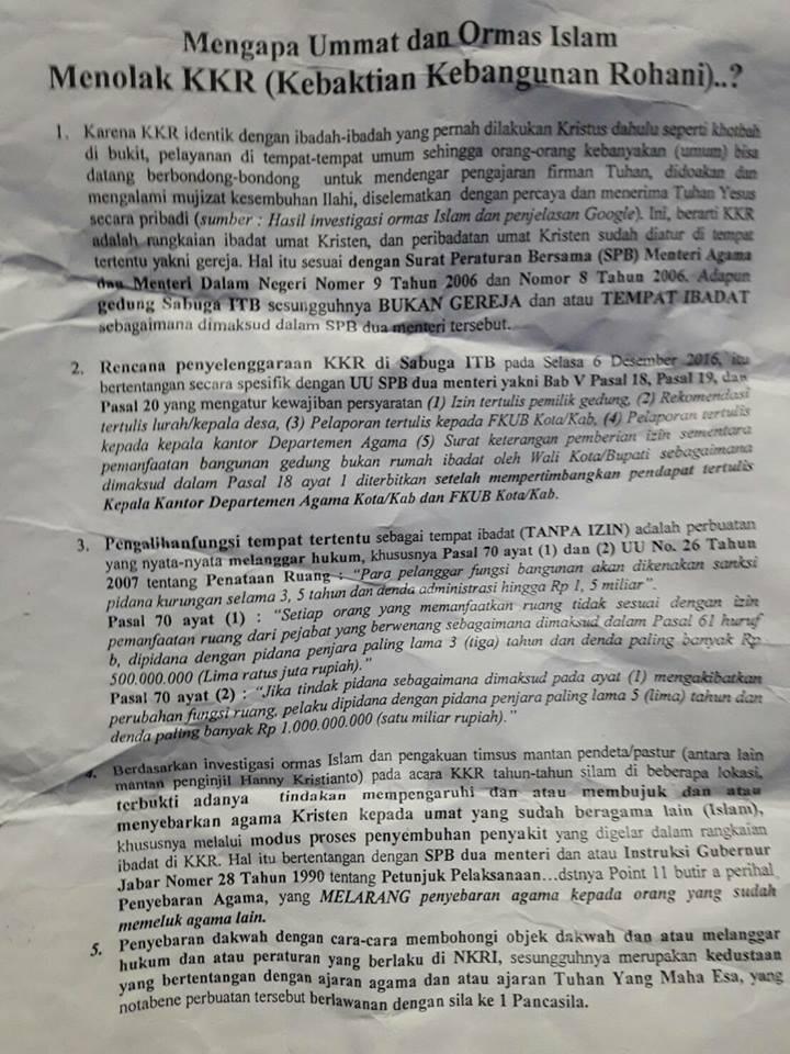 Mengenai Aksi Pembubaran KKR Natal di Bandung Oleh Ormas &quot;islam&quot;