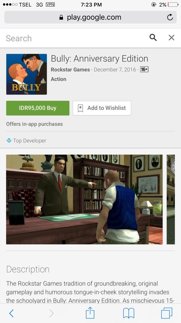Game "BULLY" versi mobile telah keluar