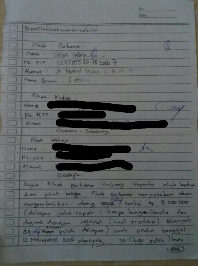 SUrat Terbuka untuk UNION SELINA pemilik @sajadahtebal
