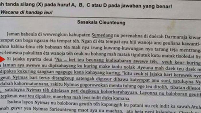 UAS Bahasa Sunda di MI Kabupaten Bogor, Siswa Kelas 5 Disuruh Mengerjakan Soal Porno!