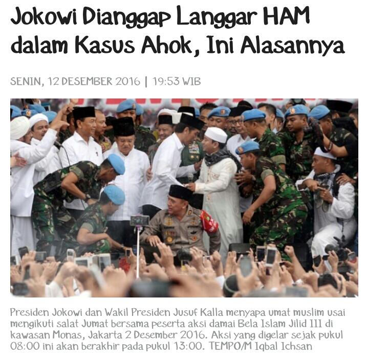 Jokowi Dianggap Langgar HAM dalam Kasus Ahok, Ini Alasannya 