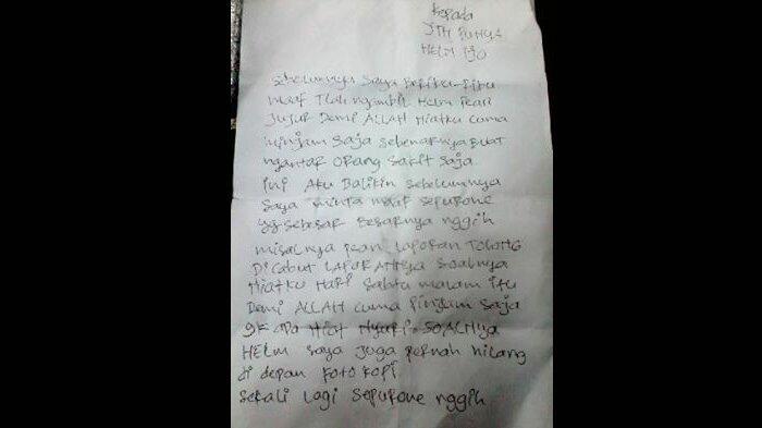 Pencuri di Ngawi Kembalikan Helm Curian, Isi Suratnya Bikin Ngakak