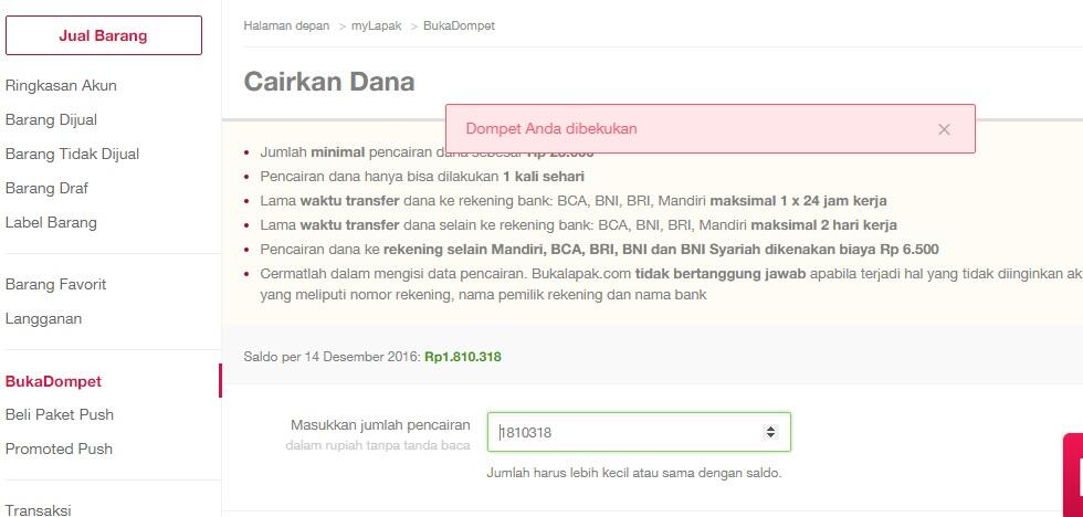 BukaDompet Dibekukan Sepihak Oleh Bukalapak