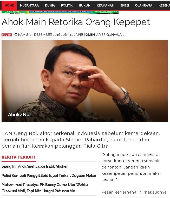 Ahok Main Retorika Orang Kepepet