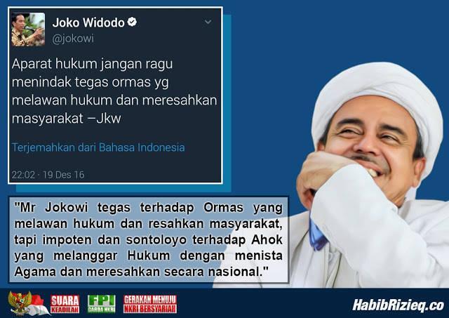 Habib Rizieq Balas Kicauan Presiden Jokowi