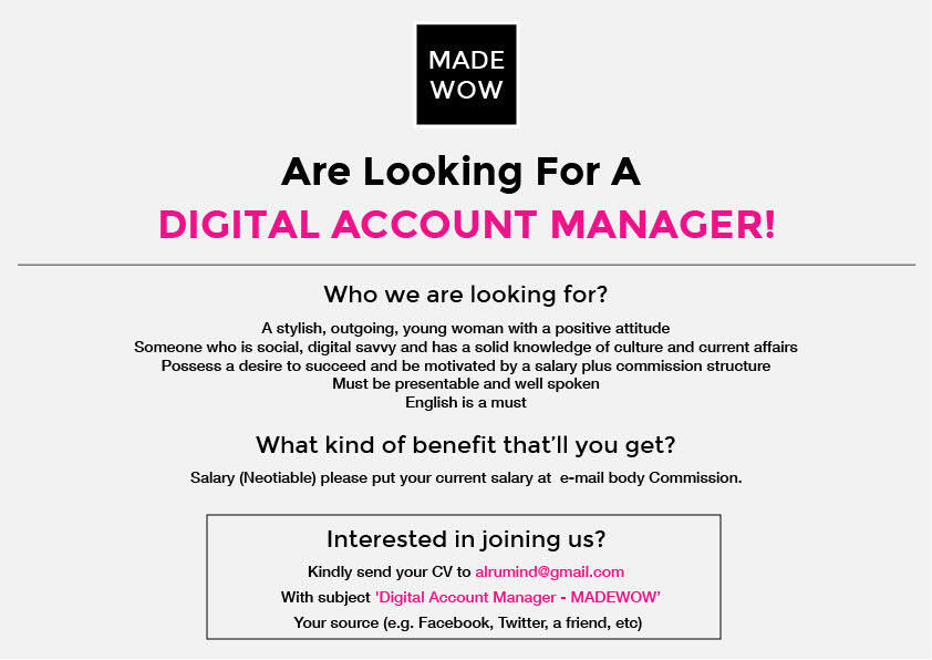 &#91;VACANCY&#93; Digital Account Manager for MadeWow.com