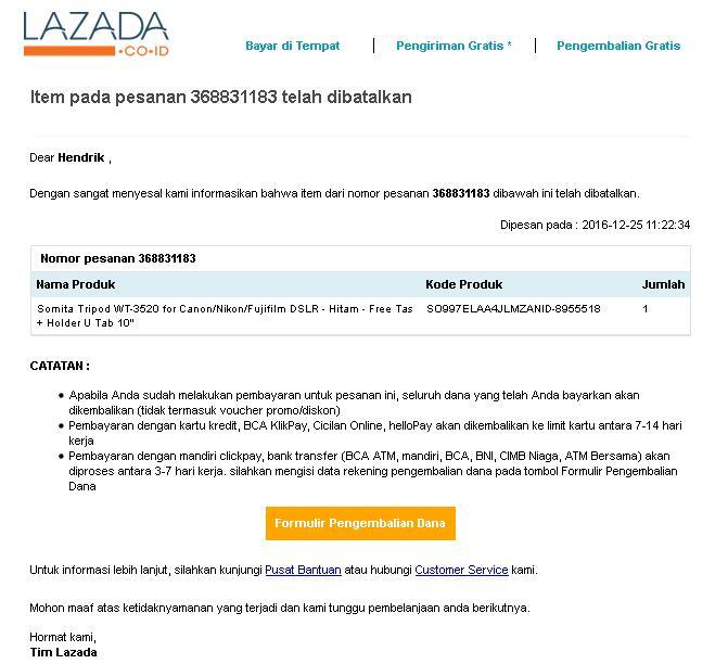 Kekecewa terhadap Lazada Pesanan dibatalkan LAGI 