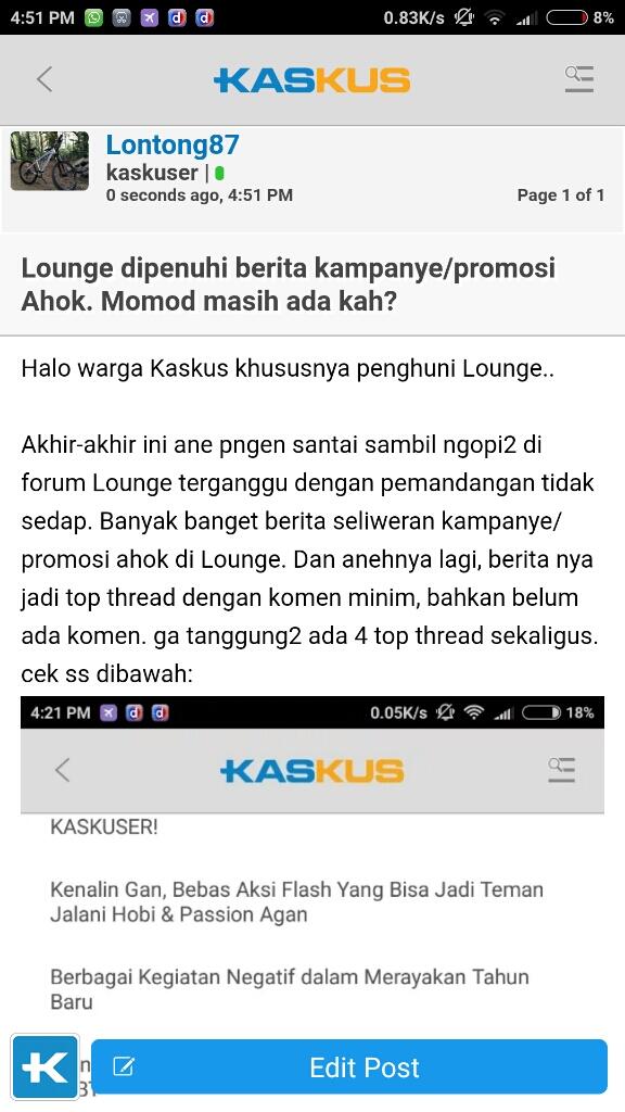 Ane komen tentang Lounge penuh tentang kampanye Ahok, Postingan ane di lounge raib..