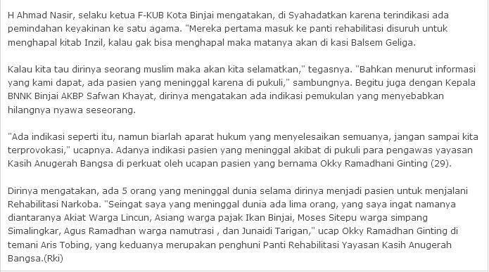 5 orang meninggal di siksa di yayasan KAB, dipaksa pindah keyakinan 