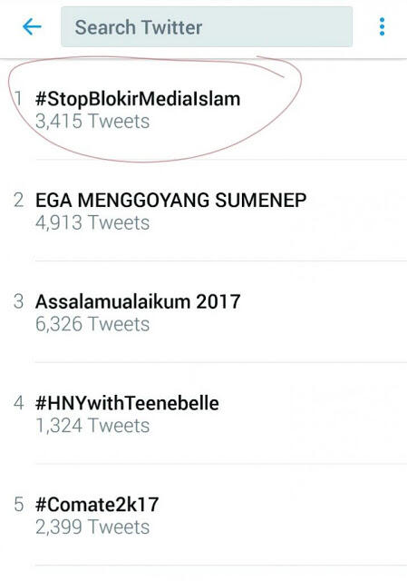 #StopBlokirMediaIslam Jadi Trending Topic Nomor Wahid di Indonesia