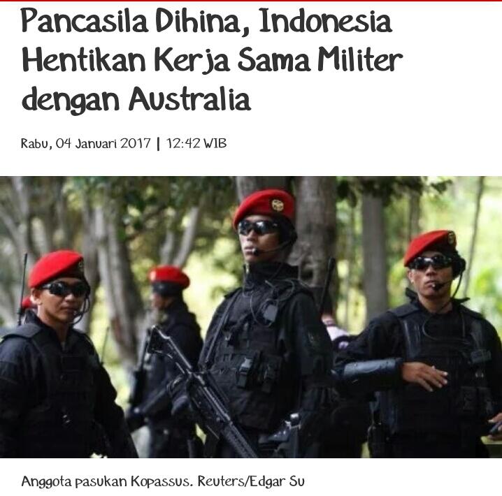 Pancasila dihina, TNI hentikan kerja sama militer dengan Australia