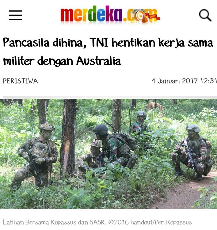 Pancasila dihina, TNI hentikan kerja sama militer dengan Australia