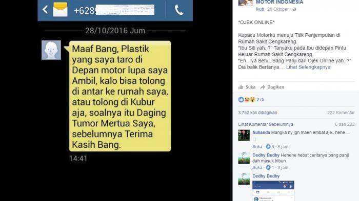 Daging Penumpang Ketinggalan Lalu Disate, Driver Ojek Kaget Dapat SMS