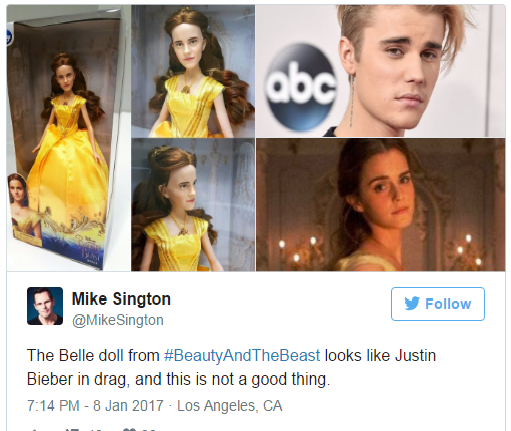 Lho Kok Boneka Belle &quot;Beauty and The Beast&quot; ini Malah Mirip Justin Bieber?