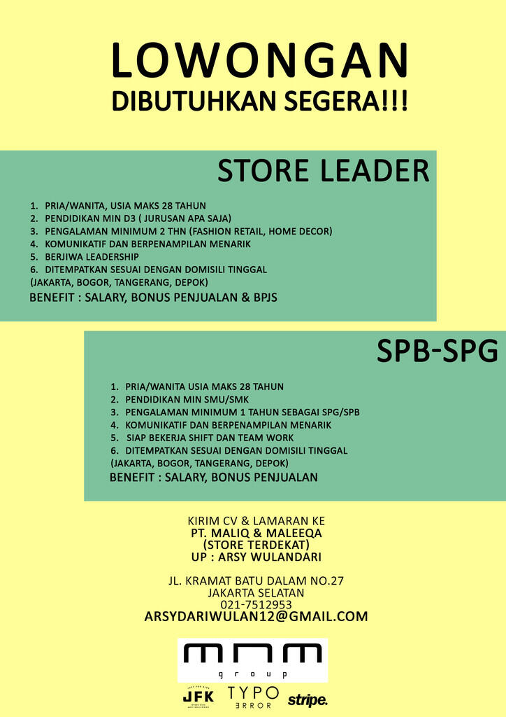 Lowongan Kerja "Store Leader" & "SPG / SPB"  KASKUS