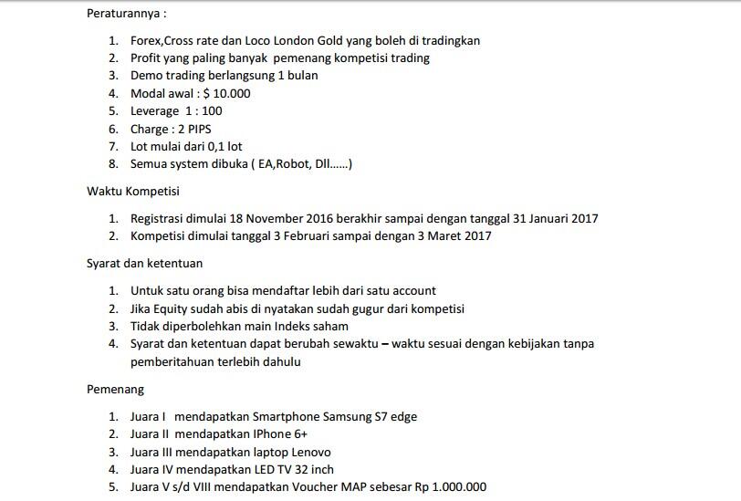 Kompetisi Trading Forex di PT Cerdas Indonesia Berjangka 2017