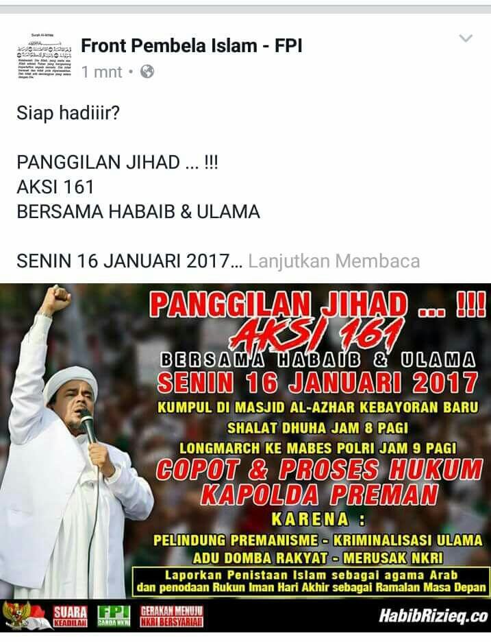FPI Minta 12 Simpatisan Jadi Tersangka Tak Ditahan