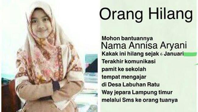 Guru Cantik di Lampung Annisa Aryani Sudah 9 Hari Hilang