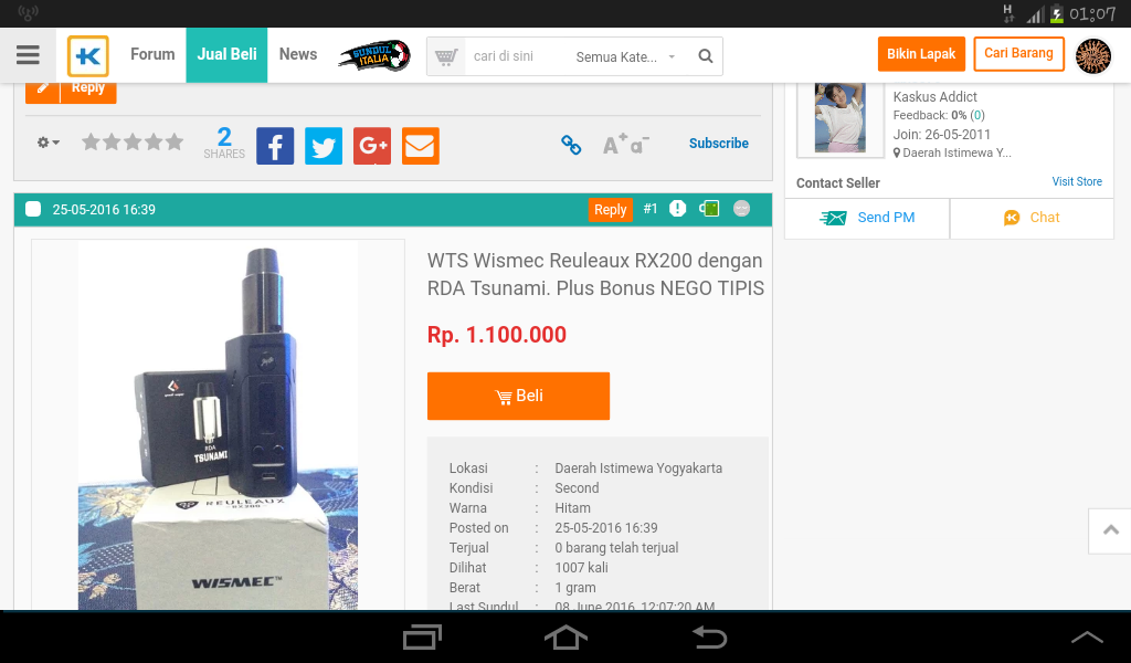 vape wismec rx 200 rda tsunami (butuh cepett)