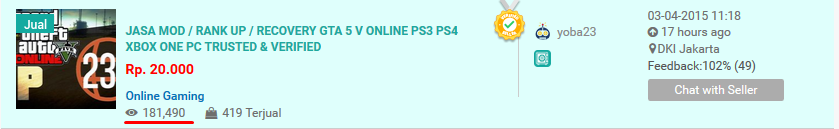 JASA MOD / RANK UP / RECOVERY - GTA 5 V ONLINE PS3 & PC TRUSTED & VERIFIED SEJAK 2015