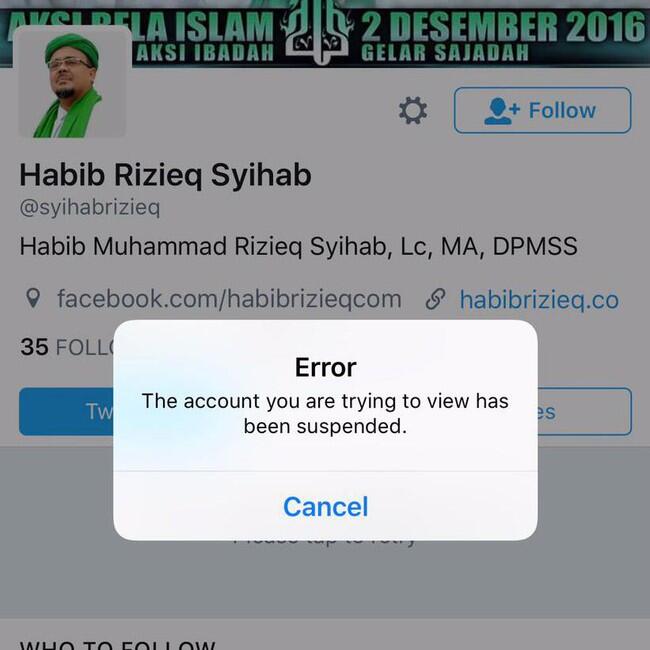 Akun Twitter FPI dan Rizieq Di-suspend, Ini Tanggapan FPI