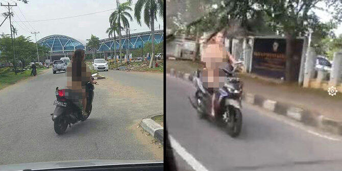Cewek yang naik motor bugil di Bandara Supadio dijemput keluarga
