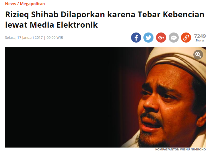 Rizieq Shihab Dilaporkan karena Tebar Kebencian lewat Media Elektronik