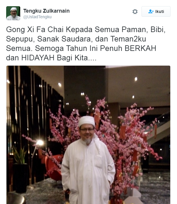 Tengku Zulkarnain Ucapkan Gong Xi Fa Chai, Netizen Protes Kok Boleh? TZ: Dijamin UUD 