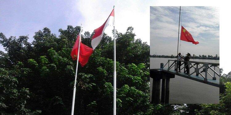 Bendera China berkibar di Desa Merah Mata Banyuasin