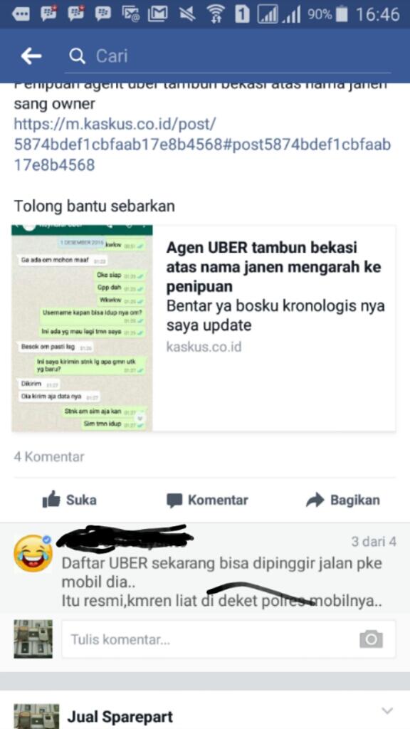 Agen UBER tambun bekasi atas nama janen mengarah ke penipuan