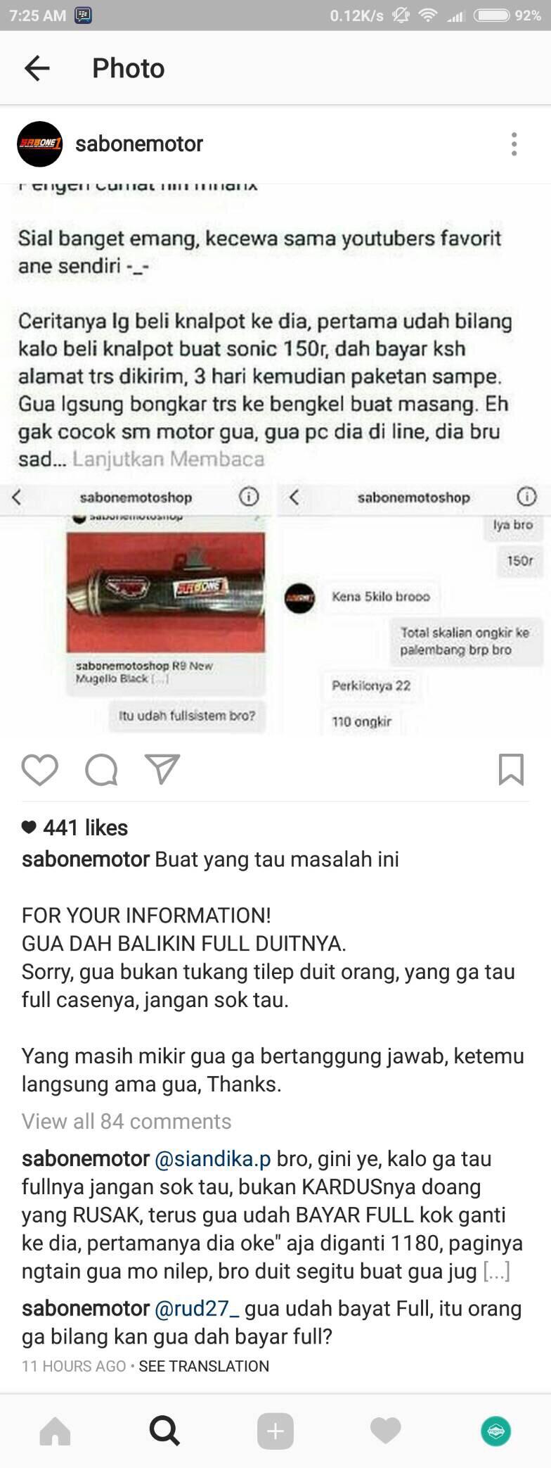 Klarifikasi Salah Kirim Knalpot Sabone Motor