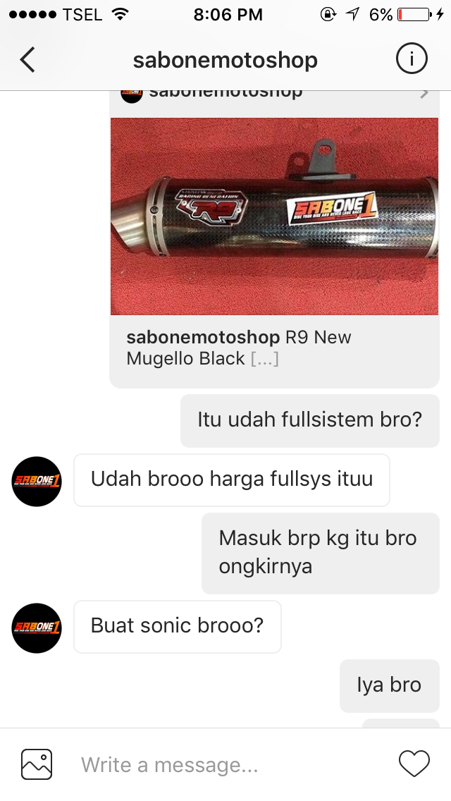 Klarifikasi Salah Kirim Knalpot Sabone Motor 