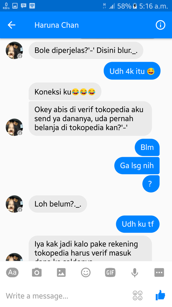Penipuan oleh akun FB Haruna Chan aka FarahDewi3424