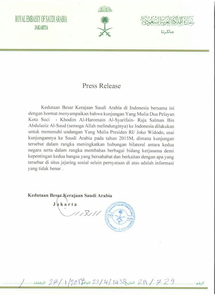 Kedubes Saudi: Raja Salman ke Indonesia Penuhi Undangan Jokowi