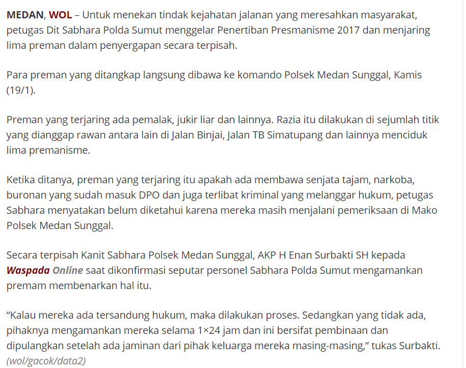 Polisi ringkus 5 preman medan
