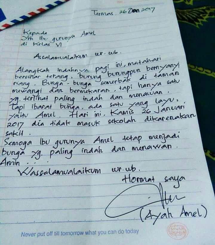 Surat Izin Sakit Buatan Ayah Amel Jadi Viral Netizen