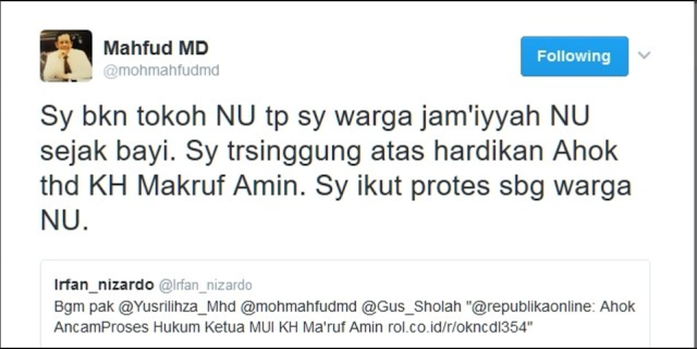 Ahok disarankan minta maaf pada Maruf Amin agar NU tidak makin marah
