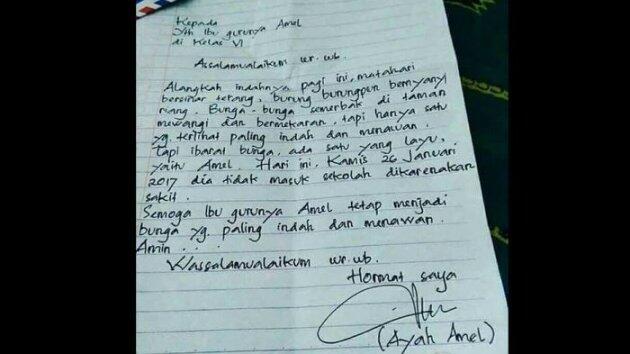 Heboh dan Viral, Surat Ijin Sakit Amel yang Dibalas Gurunya Lebih Dramatis 