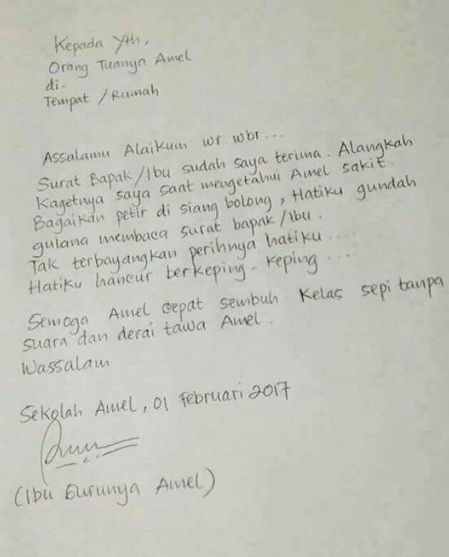 Heboh dan Viral, Surat Ijin Sakit Amel yang Dibalas Gurunya Lebih Dramatis 