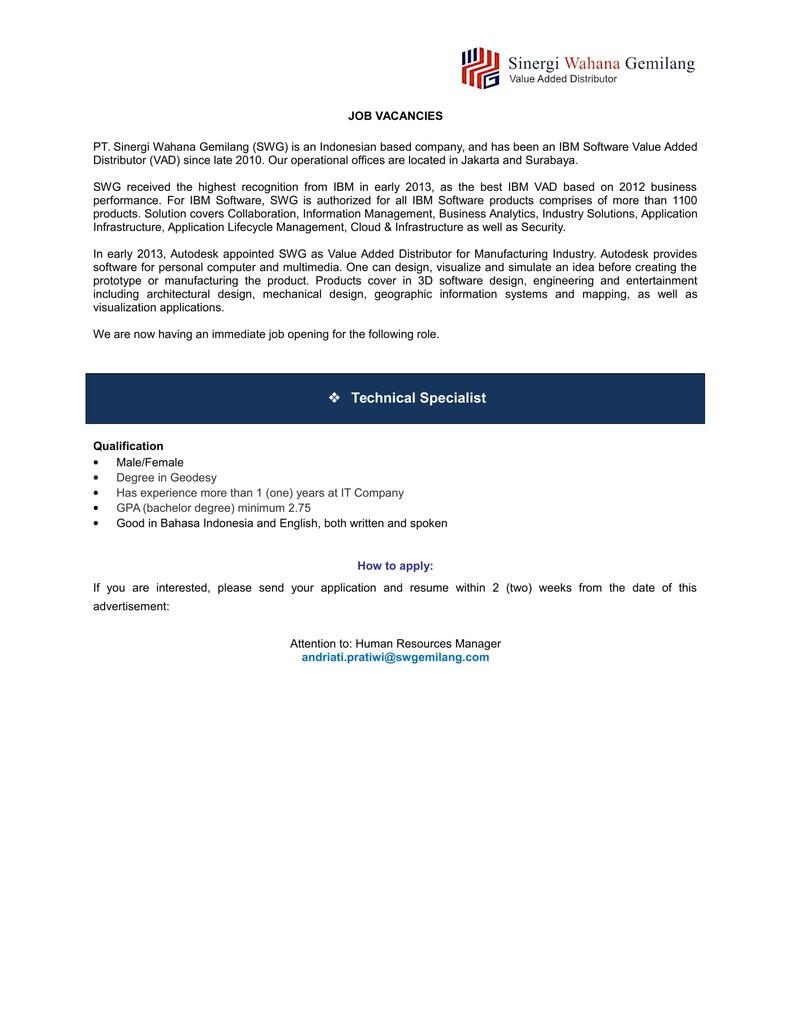 Technical Specialist at Jakarta Selatan
