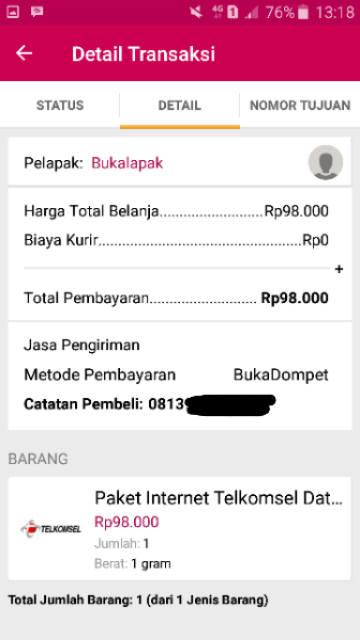 Pembelian Paket Data di Bukalapak Bermasalah 