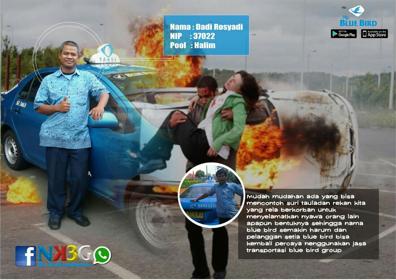 "AKSI HEROIK" Pengemudi Blue Bird Menyelamatkan Korban Mobil Terbakar